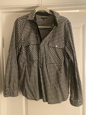 J. Crew Black and White Gingham Quarter Zip Shirt